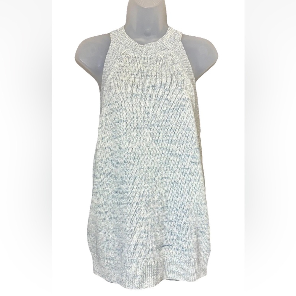 LOFT Womens Large Marled Blue Cream Halter Sleeveless Sweater Tank Top